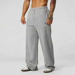 YOUNGLA Men's Arched Collegiate Acid Wash Wide Leg Sweatpants