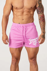 YoungLA Bright Pink Script Logo Gym Shorts