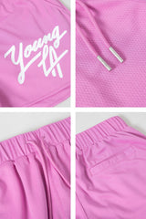 YoungLA Bright Pink Script Logo Gym Shorts