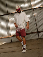 YoungLA Burgundy Gothic Script Gym Shorts