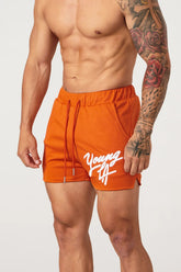 YoungLA Orange Script Logo Gym Shorts