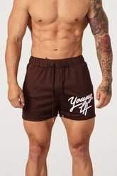 YoungLA Dark Brown Script Logo Gym Shorts