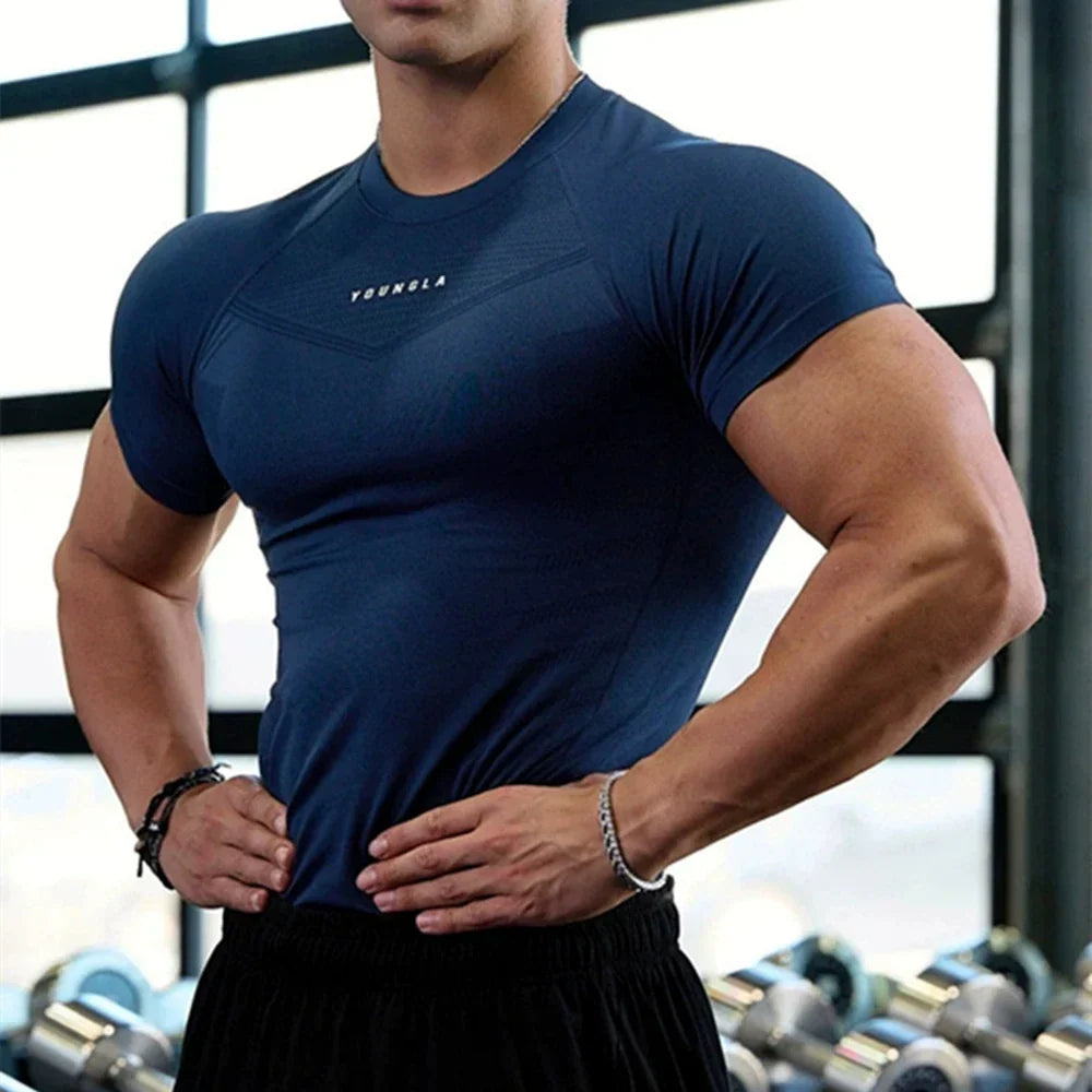 YoungLA Essential Minimal Logo Seamless Training Short Sleeve – Navy