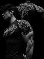 欸一LA Black Tribal Tattoo Shoulder & Back Compression Shirt | Skin-Tight Gym Pump Cover