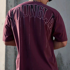 YoungLA Heavyweight Acid Wash Oversized Tee – Washed Maroon Drip Arc Back Artwork