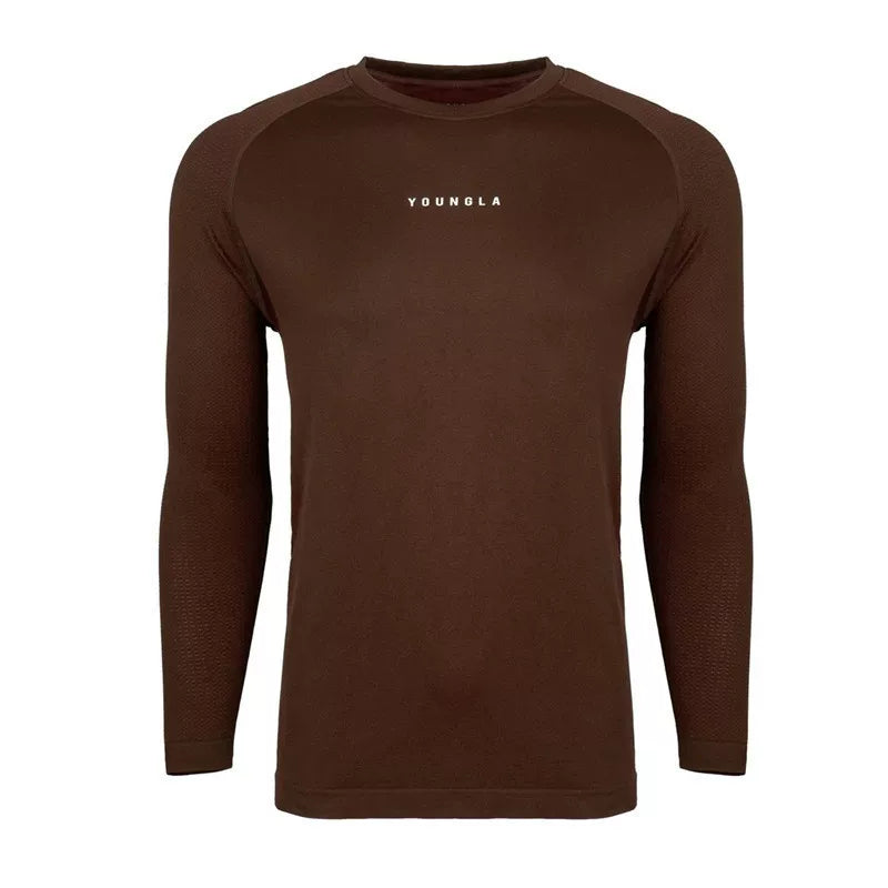 YOUNGLA- Brown Raglan Long-Sleeve Gym Shirt