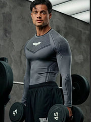 YOUNGLA Batman Superhero Compression Long-Sleeve Gym Shirt  LightGray