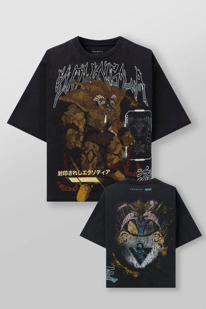 YoungLA x Yu-Gi-Oh! Heavyweight Acid Wash Oversized Tee – Exodia Anime Graphic
