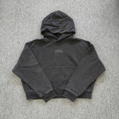 YOUNGLA- Washed Black Gothic Graphic Pullover Hoodie