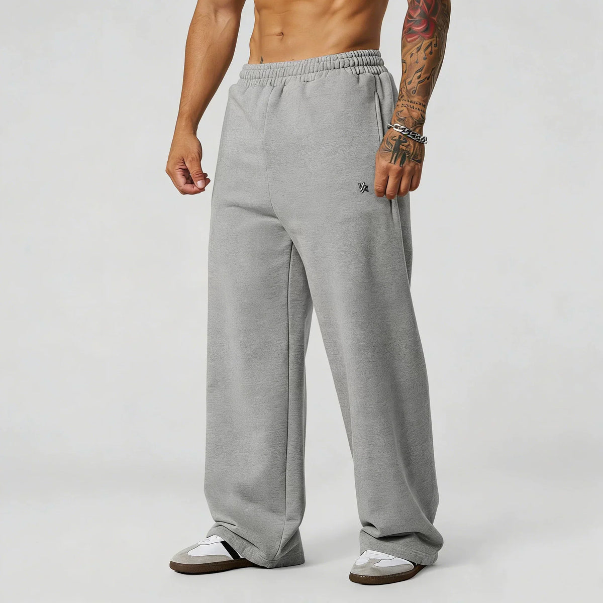 YOUNGLA Men's Arched Collegiate Acid Wash Wide Leg Sweatpants