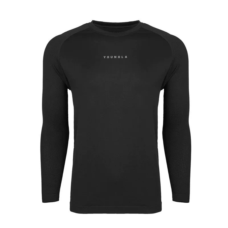 YOUNGLA- Black Raglan Long-Sleeve Gym Shirt
