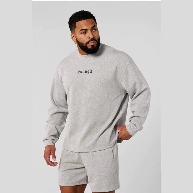 YOUNGLA- Heather Grey Oversized Long-Sleeve Sweatshirt