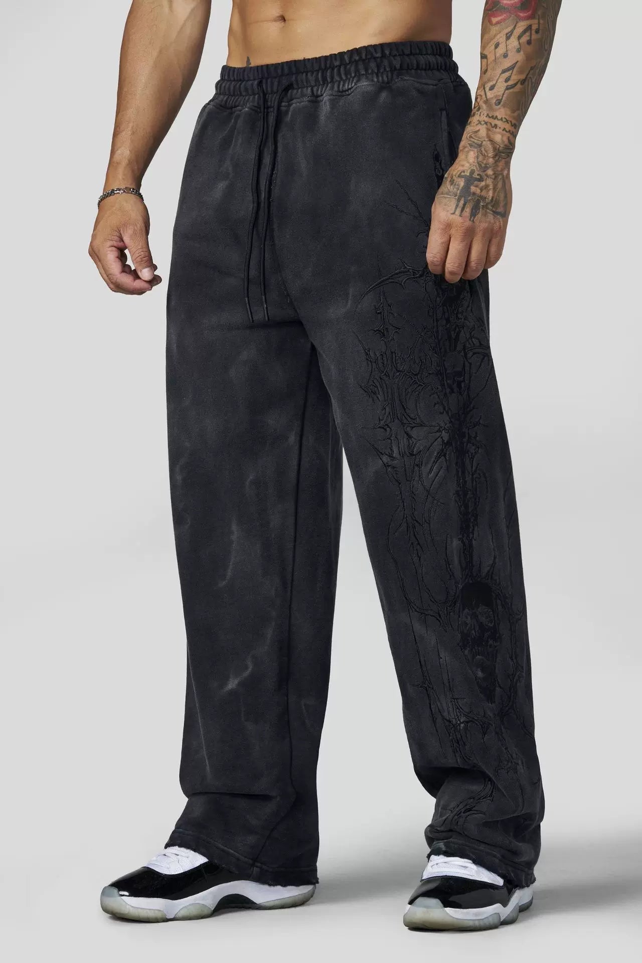 YoungLA Acid Wash Casual Training Sweatpants – Gothic Washed Black Edition