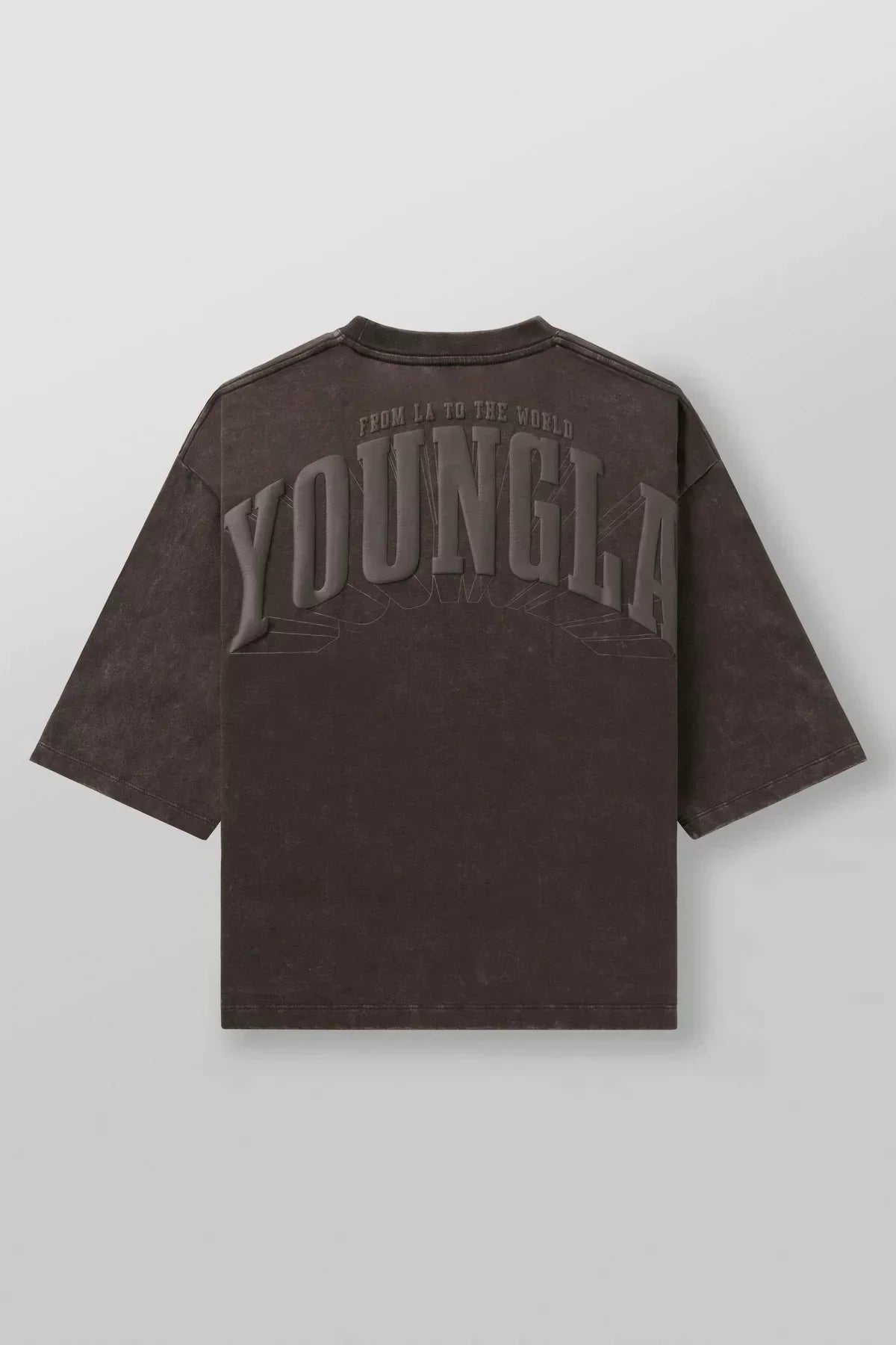 YoungLA Heavyweight Acid Wash Oversized Tee – Charcoal Embossed Statement Back