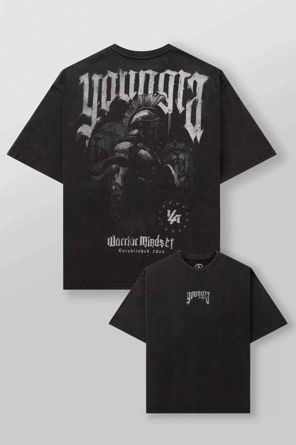 YoungLA Heavyweight Acid Wash Oversized Tee – Spartan Warrior Mindset Graphic