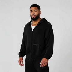 YOUNGLA- Black Zip-Up Hoodie Sweatshirt