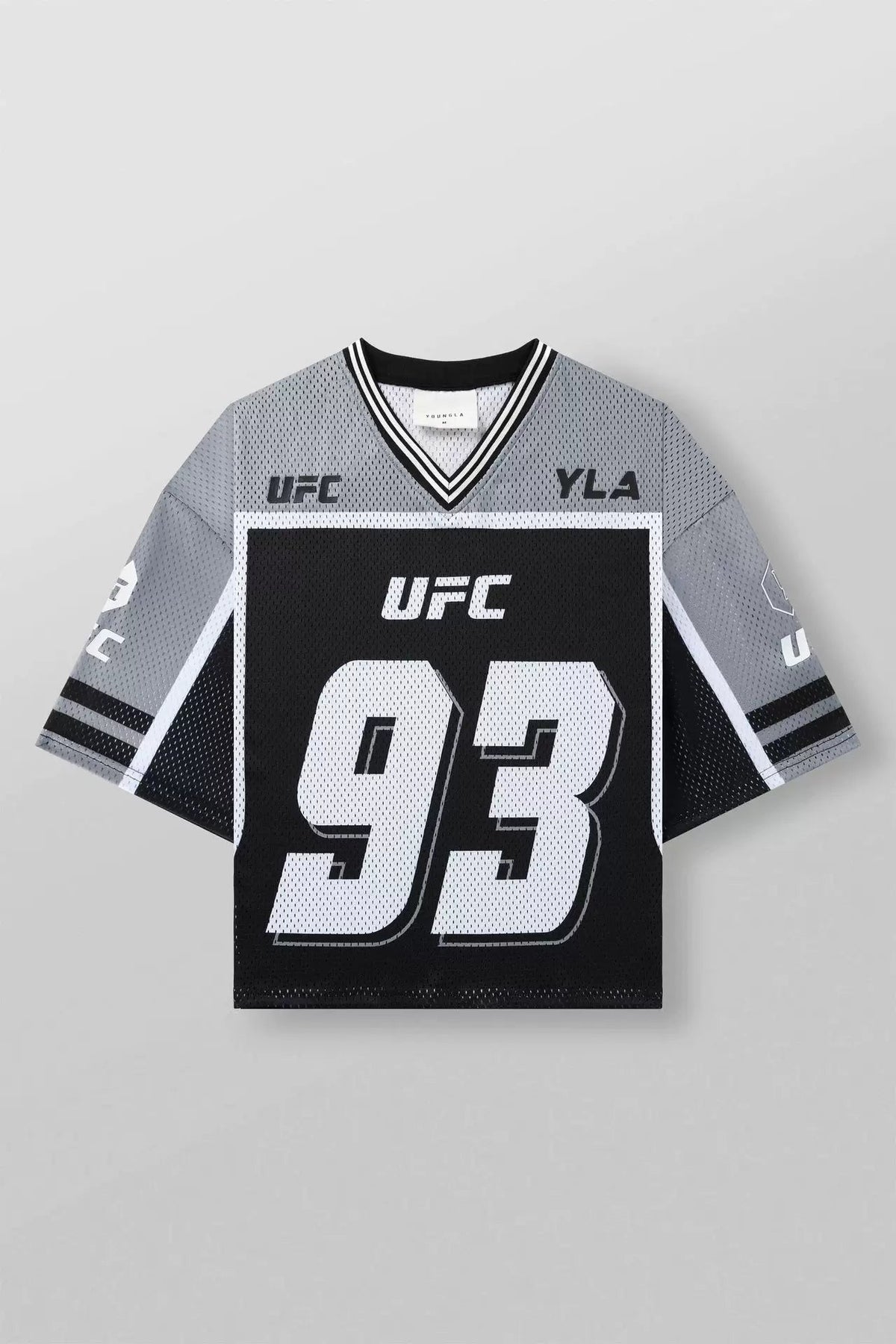 YoungLA x UFC Oversized V-Neck Mesh Jersey – Grey / Black "93" Graphic