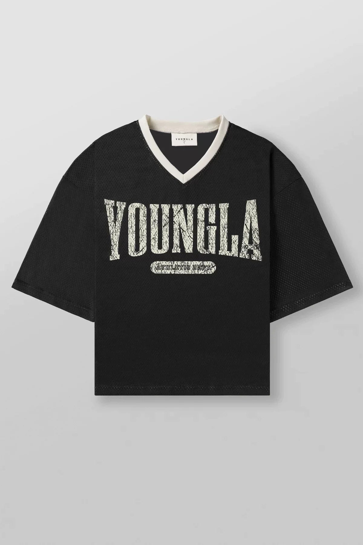 YoungLA Black Graphic Oversized Jersey | Vintage Mesh V-Neck Gym Tee