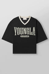 YoungLA Black Graphic Oversized Jersey | Vintage Mesh V-Neck Gym Tee