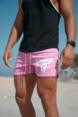 YoungLA Bright Pink Script Logo Gym Shorts