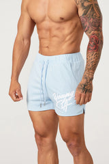 YoungLA Ice Blue Script Logo Gym Shorts