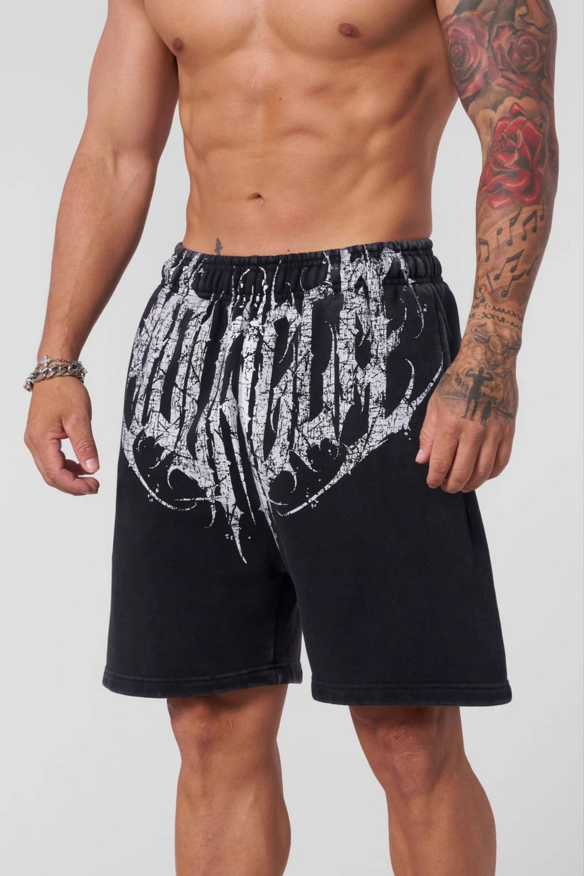 YoungLA Gothic Script Graphic Gym Shorts