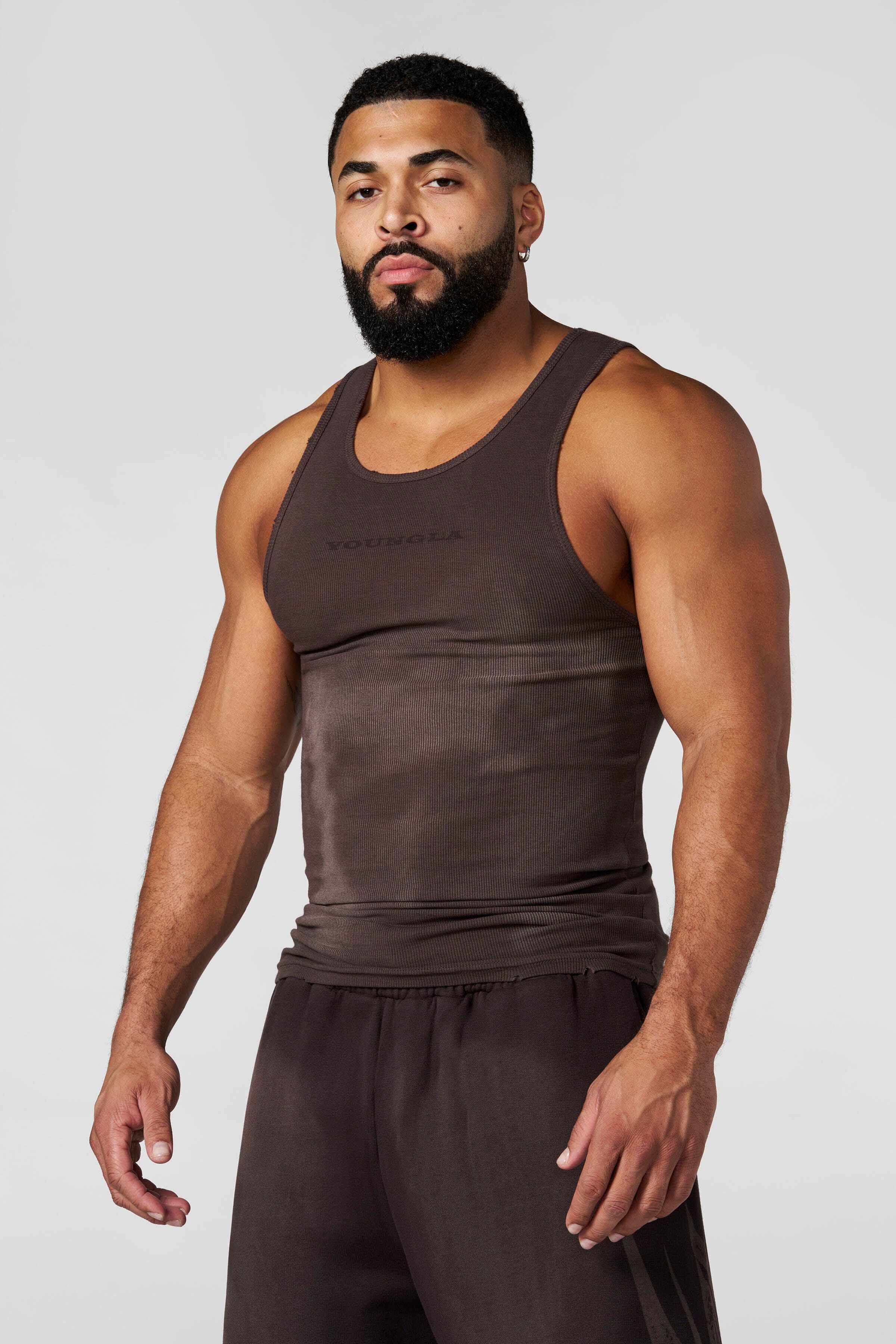 YoungLA Deep Brown Ice Silk Ribbed Tank