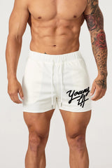 YoungLA White Script Logo Gym Shorts