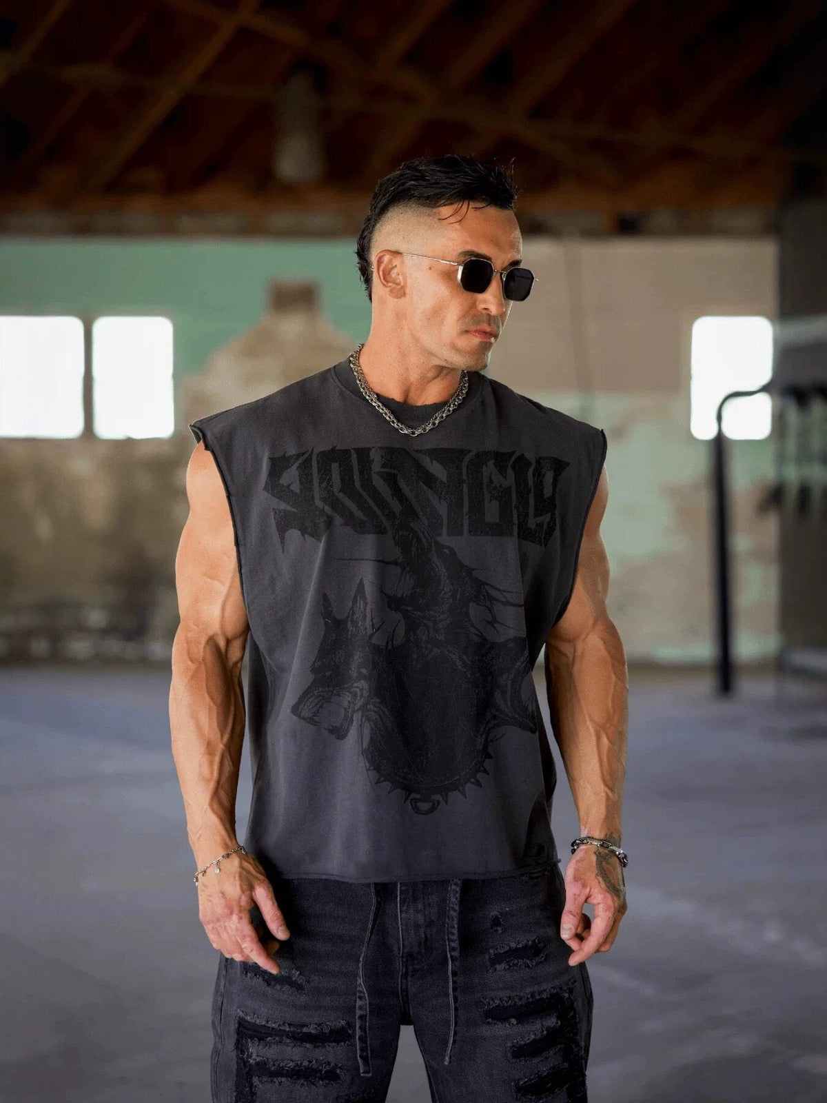 YoungLA Black Tonal Demon Sleeveless Tee
